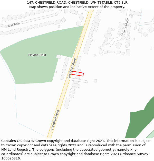 147, CHESTFIELD ROAD, CHESTFIELD, WHITSTABLE, CT5 3LR: Location map and indicative extent of plot