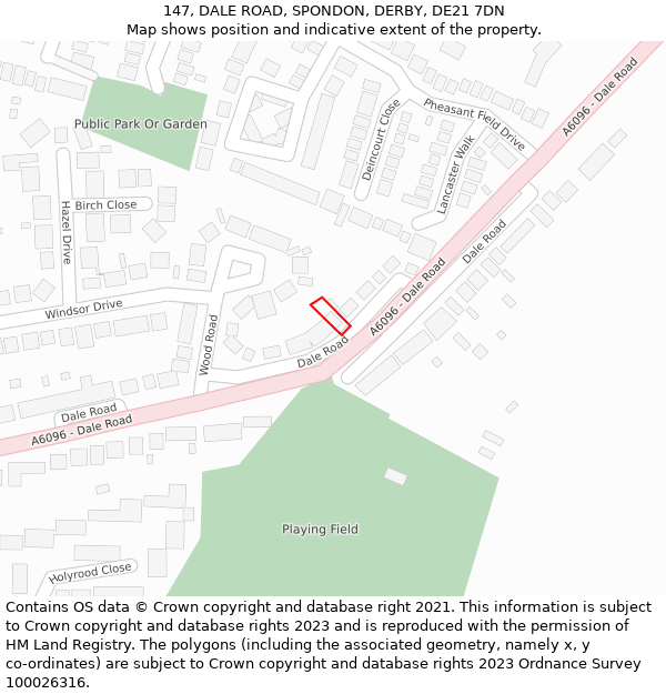 147, DALE ROAD, SPONDON, DERBY, DE21 7DN: Location map and indicative extent of plot