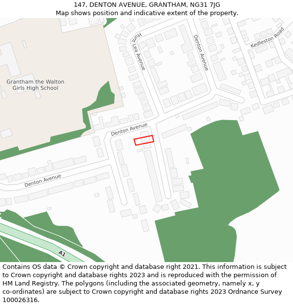 147, DENTON AVENUE, GRANTHAM, NG31 7JG: Location map and indicative extent of plot