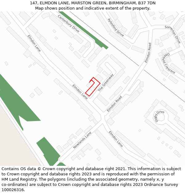 147, ELMDON LANE, MARSTON GREEN, BIRMINGHAM, B37 7DN: Location map and indicative extent of plot