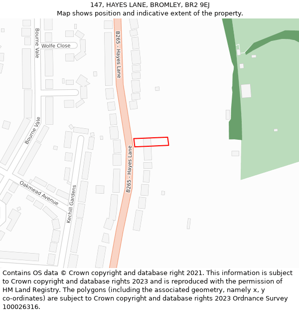147, HAYES LANE, BROMLEY, BR2 9EJ: Location map and indicative extent of plot