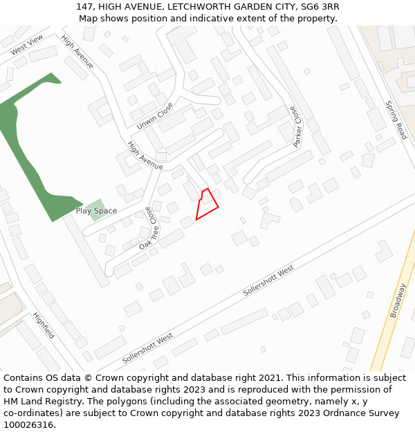 147, HIGH AVENUE, LETCHWORTH GARDEN CITY, SG6 3RR: Location map and indicative extent of plot