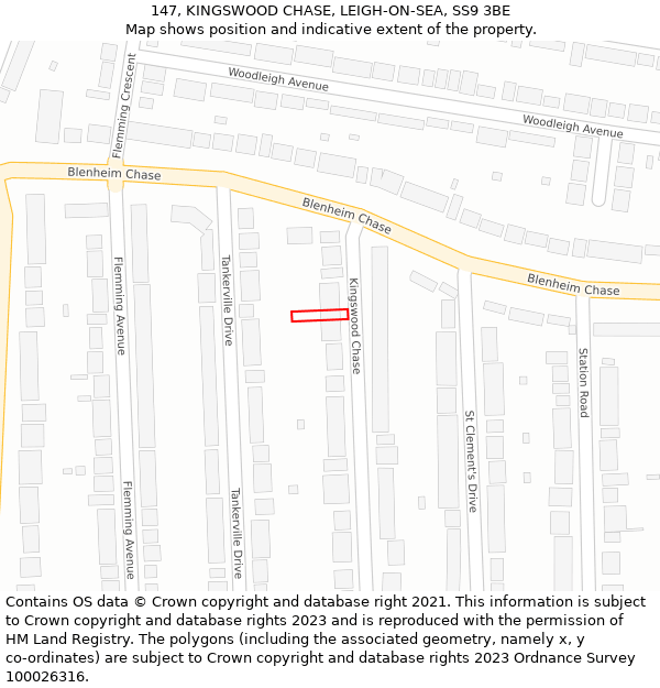 147, KINGSWOOD CHASE, LEIGH-ON-SEA, SS9 3BE: Location map and indicative extent of plot