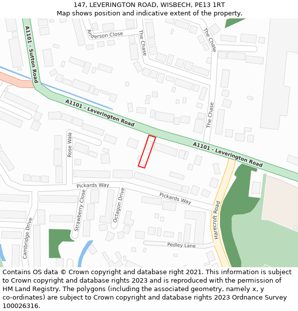 147, LEVERINGTON ROAD, WISBECH, PE13 1RT: Location map and indicative extent of plot