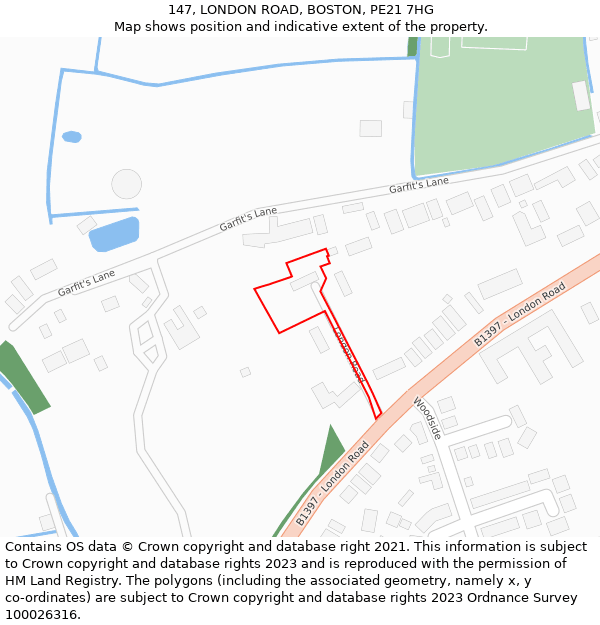 147, LONDON ROAD, BOSTON, PE21 7HG: Location map and indicative extent of plot