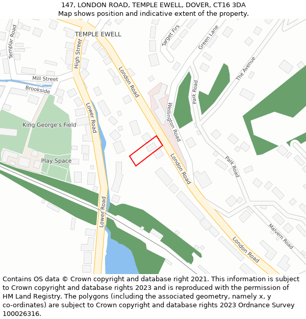 147, LONDON ROAD, TEMPLE EWELL, DOVER, CT16 3DA: Location map and indicative extent of plot