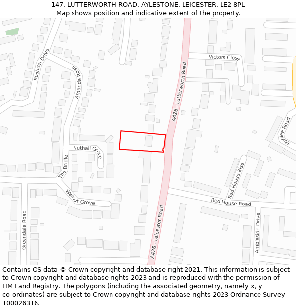 147, LUTTERWORTH ROAD, AYLESTONE, LEICESTER, LE2 8PL: Location map and indicative extent of plot