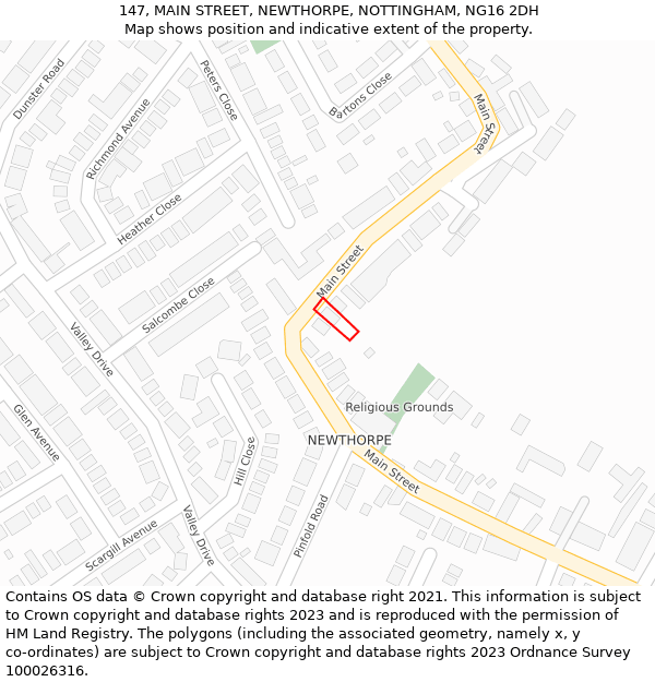 147, MAIN STREET, NEWTHORPE, NOTTINGHAM, NG16 2DH: Location map and indicative extent of plot