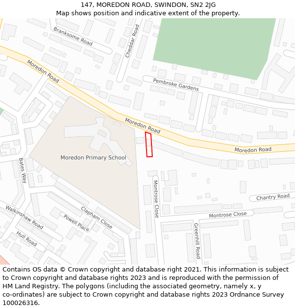 147, MOREDON ROAD, SWINDON, SN2 2JG: Location map and indicative extent of plot