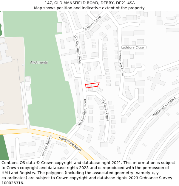 147, OLD MANSFIELD ROAD, DERBY, DE21 4SA: Location map and indicative extent of plot