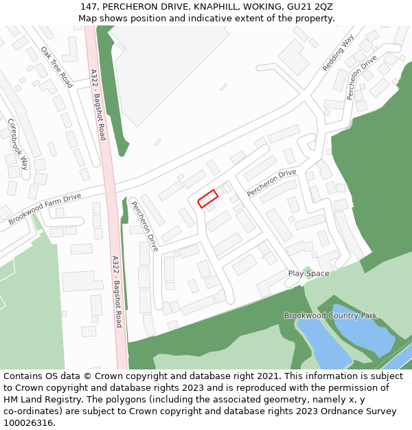 147, PERCHERON DRIVE, KNAPHILL, WOKING, GU21 2QZ: Location map and indicative extent of plot