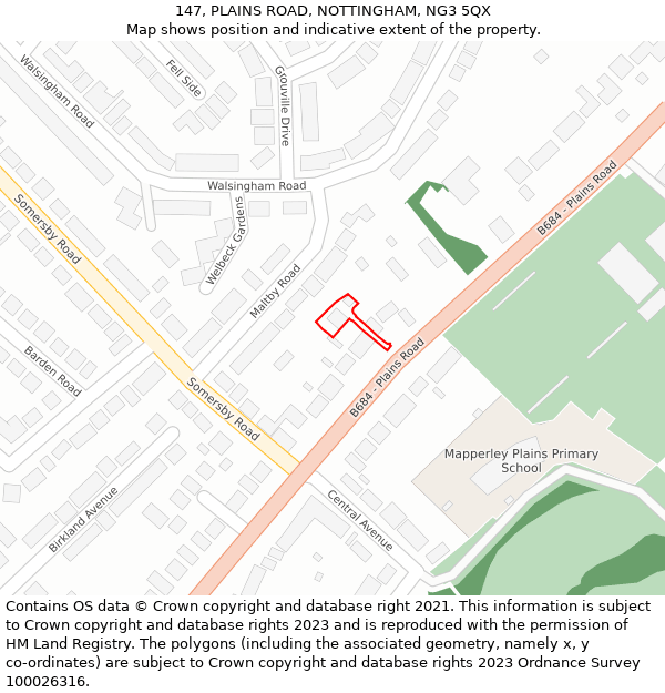 147, PLAINS ROAD, NOTTINGHAM, NG3 5QX: Location map and indicative extent of plot