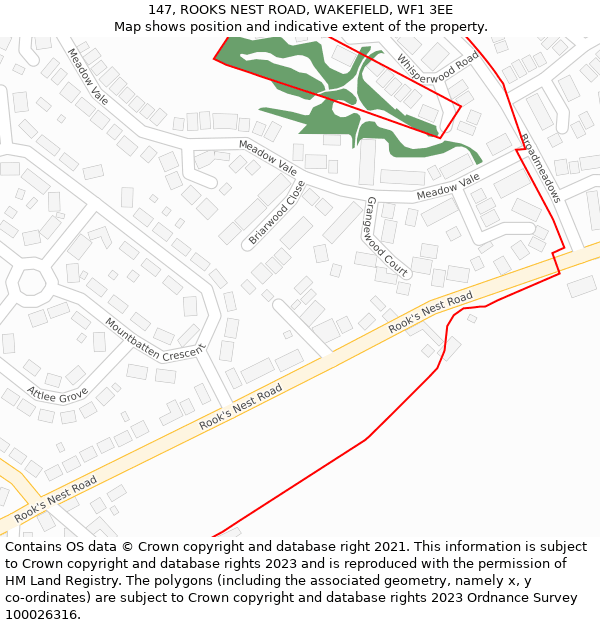 147, ROOKS NEST ROAD, WAKEFIELD, WF1 3EE: Location map and indicative extent of plot