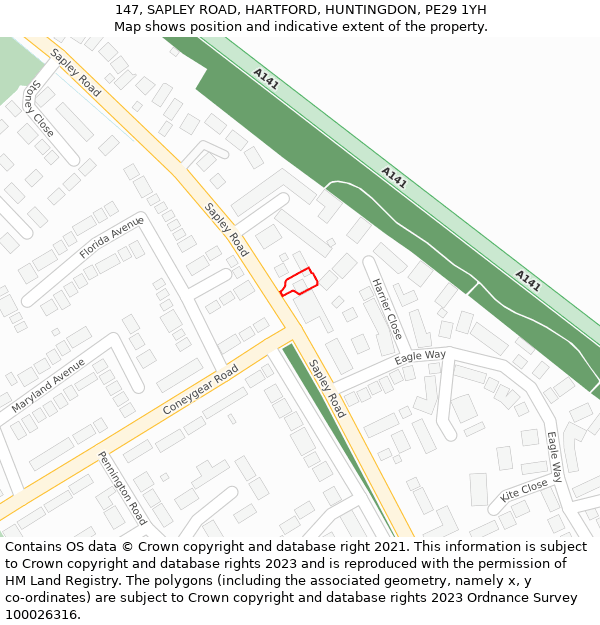 147, SAPLEY ROAD, HARTFORD, HUNTINGDON, PE29 1YH: Location map and indicative extent of plot