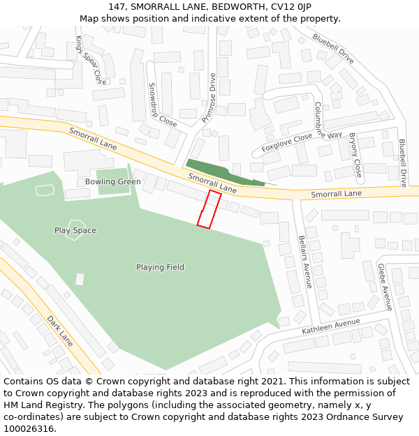 147, SMORRALL LANE, BEDWORTH, CV12 0JP: Location map and indicative extent of plot