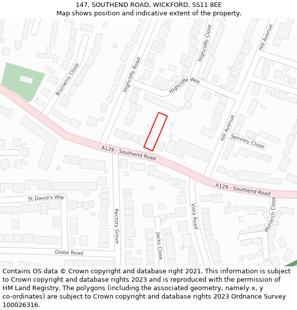 147, SOUTHEND ROAD, WICKFORD, SS11 8EE: Location map and indicative extent of plot