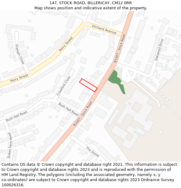 147, STOCK ROAD, BILLERICAY, CM12 0RR: Location map and indicative extent of plot