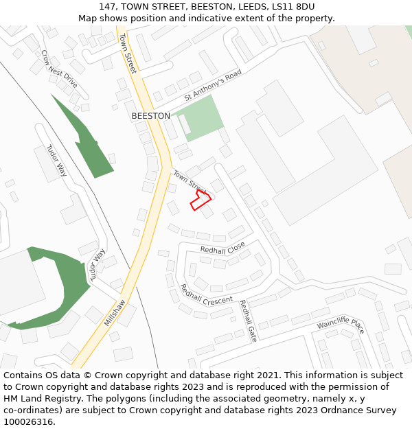 147, TOWN STREET, BEESTON, LEEDS, LS11 8DU: Location map and indicative extent of plot