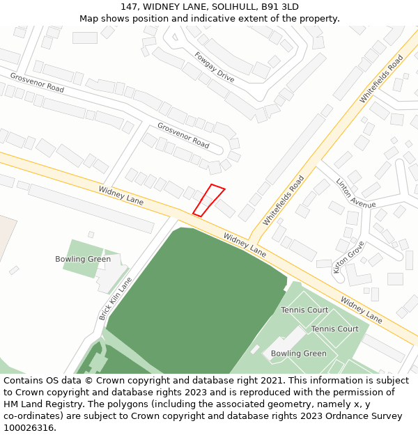 147, WIDNEY LANE, SOLIHULL, B91 3LD: Location map and indicative extent of plot