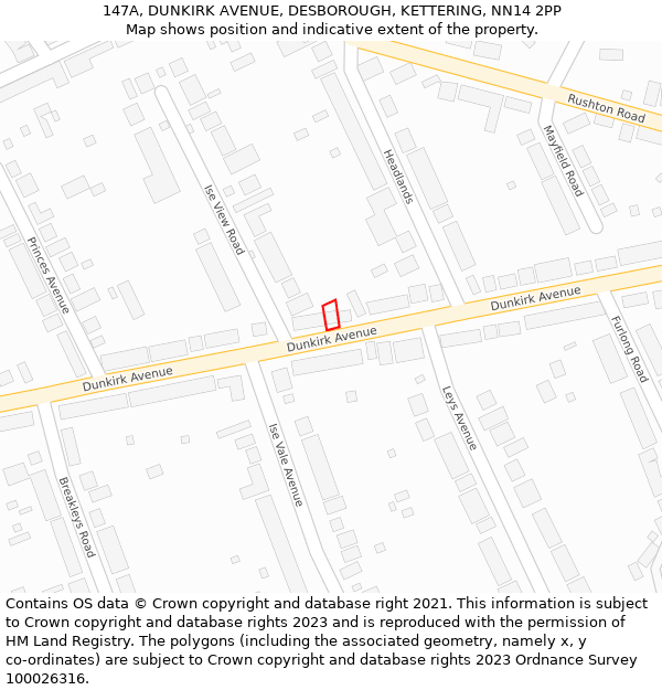 147A, DUNKIRK AVENUE, DESBOROUGH, KETTERING, NN14 2PP: Location map and indicative extent of plot