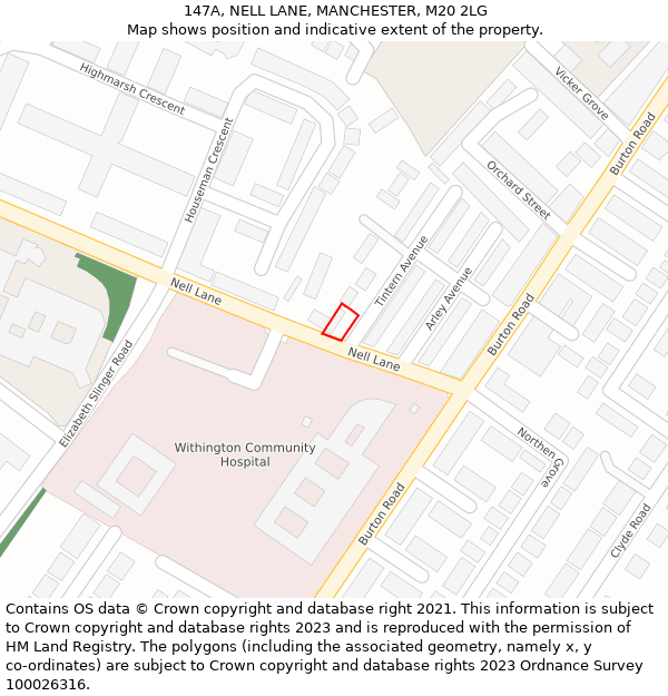 147A, NELL LANE, MANCHESTER, M20 2LG: Location map and indicative extent of plot