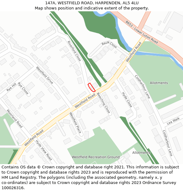 147A, WESTFIELD ROAD, HARPENDEN, AL5 4LU: Location map and indicative extent of plot