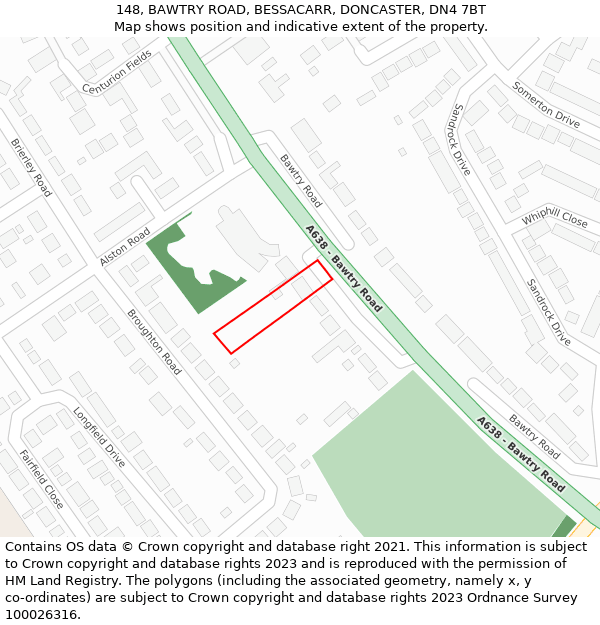 148, BAWTRY ROAD, BESSACARR, DONCASTER, DN4 7BT: Location map and indicative extent of plot