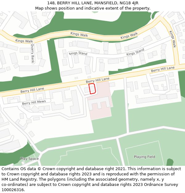 148, BERRY HILL LANE, MANSFIELD, NG18 4JR: Location map and indicative extent of plot