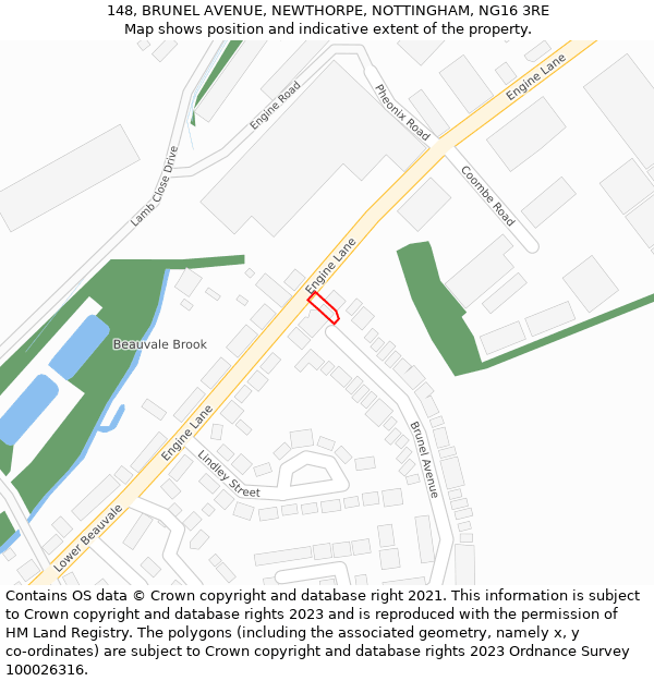 148, BRUNEL AVENUE, NEWTHORPE, NOTTINGHAM, NG16 3RE: Location map and indicative extent of plot