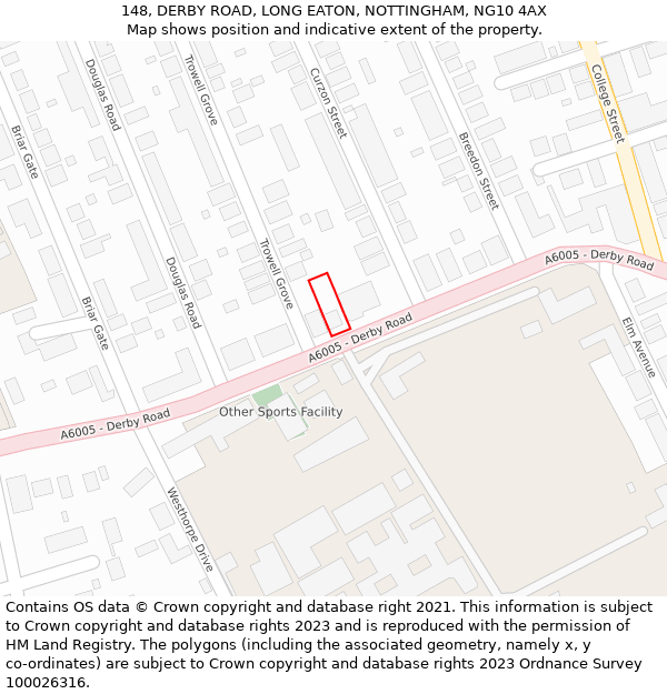 148, DERBY ROAD, LONG EATON, NOTTINGHAM, NG10 4AX: Location map and indicative extent of plot