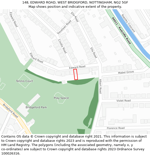 148, EDWARD ROAD, WEST BRIDGFORD, NOTTINGHAM, NG2 5GF: Location map and indicative extent of plot