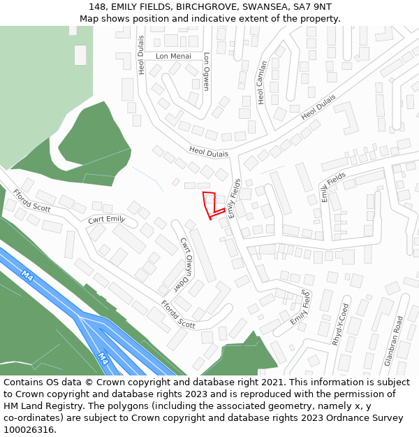 148, EMILY FIELDS, BIRCHGROVE, SWANSEA, SA7 9NT: Location map and indicative extent of plot