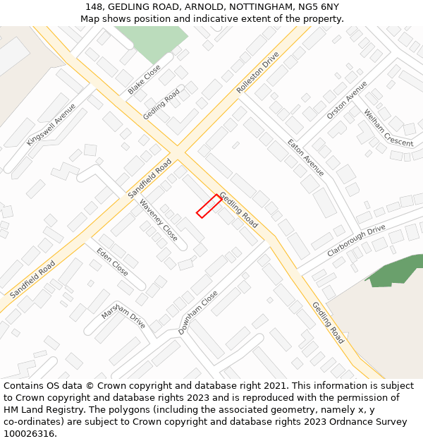 148, GEDLING ROAD, ARNOLD, NOTTINGHAM, NG5 6NY: Location map and indicative extent of plot