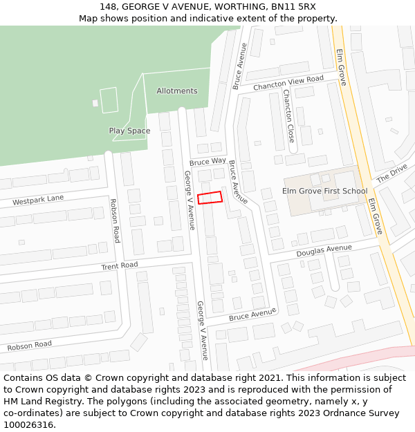 148, GEORGE V AVENUE, WORTHING, BN11 5RX: Location map and indicative extent of plot