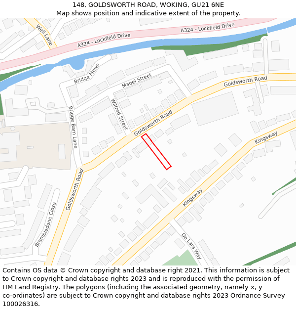 148, GOLDSWORTH ROAD, WOKING, GU21 6NE: Location map and indicative extent of plot