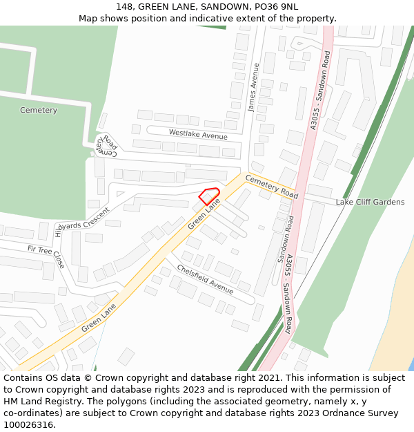 148, GREEN LANE, SANDOWN, PO36 9NL: Location map and indicative extent of plot