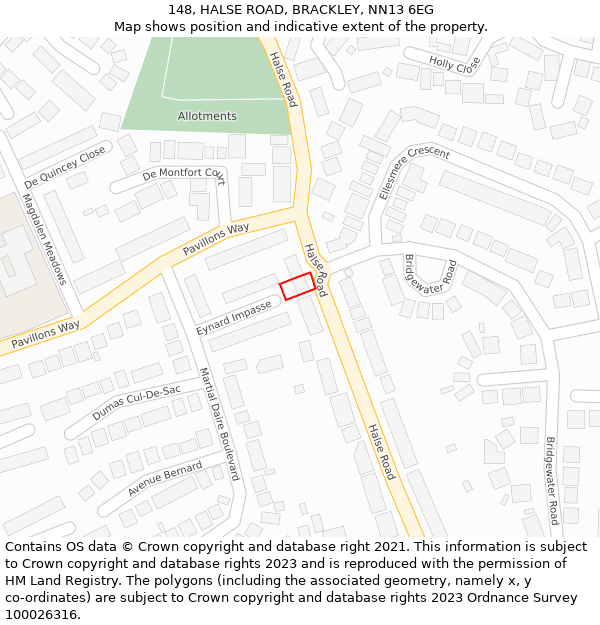 148, HALSE ROAD, BRACKLEY, NN13 6EG: Location map and indicative extent of plot