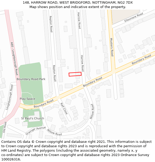 148, HARROW ROAD, WEST BRIDGFORD, NOTTINGHAM, NG2 7DX: Location map and indicative extent of plot
