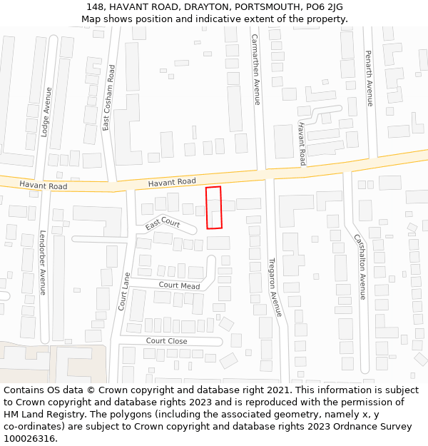 148, HAVANT ROAD, DRAYTON, PORTSMOUTH, PO6 2JG: Location map and indicative extent of plot