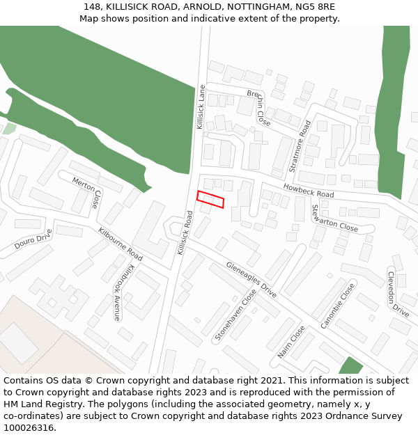 148, KILLISICK ROAD, ARNOLD, NOTTINGHAM, NG5 8RE: Location map and indicative extent of plot