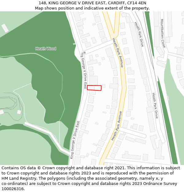 148, KING GEORGE V DRIVE EAST, CARDIFF, CF14 4EN: Location map and indicative extent of plot