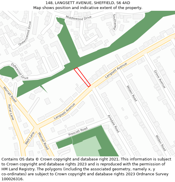 148, LANGSETT AVENUE, SHEFFIELD, S6 4AD: Location map and indicative extent of plot