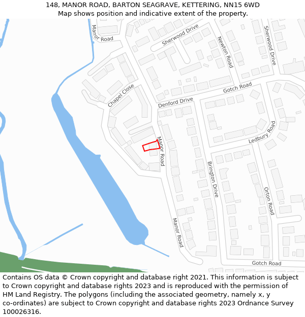 148, MANOR ROAD, BARTON SEAGRAVE, KETTERING, NN15 6WD: Location map and indicative extent of plot