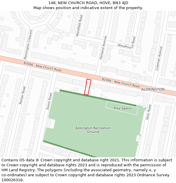 148, NEW CHURCH ROAD, HOVE, BN3 4JD: Location map and indicative extent of plot