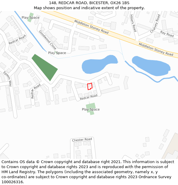 148, REDCAR ROAD, BICESTER, OX26 1BS: Location map and indicative extent of plot