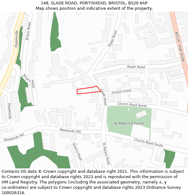 148, SLADE ROAD, PORTISHEAD, BRISTOL, BS20 6AP: Location map and indicative extent of plot