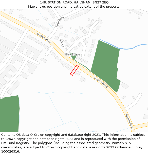 148, STATION ROAD, HAILSHAM, BN27 2EQ: Location map and indicative extent of plot