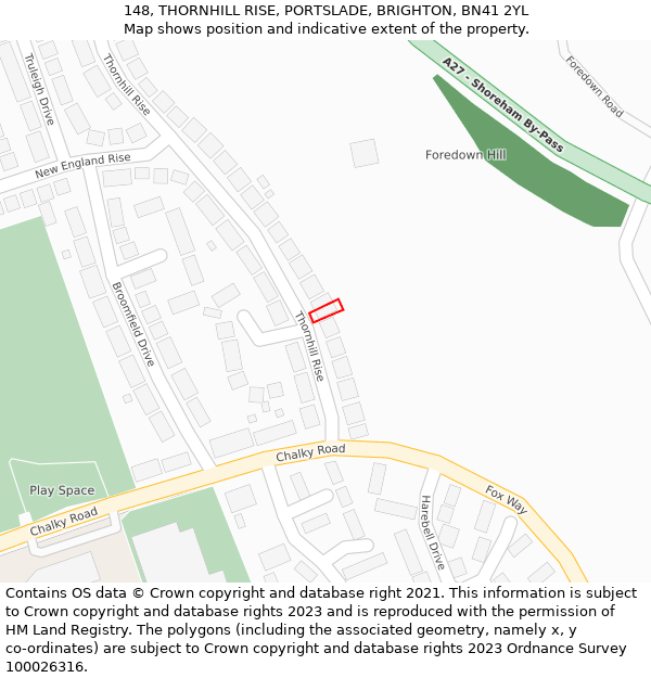 148, THORNHILL RISE, PORTSLADE, BRIGHTON, BN41 2YL: Location map and indicative extent of plot