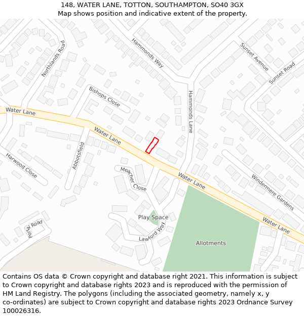 148, WATER LANE, TOTTON, SOUTHAMPTON, SO40 3GX: Location map and indicative extent of plot