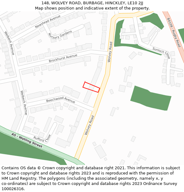 148, WOLVEY ROAD, BURBAGE, HINCKLEY, LE10 2JJ: Location map and indicative extent of plot